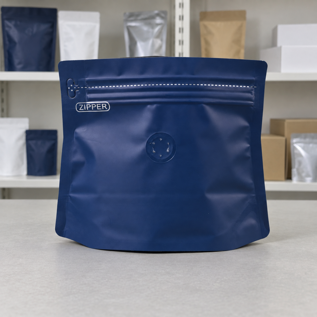 Navy Blue Diamond Shape Coffee Bag with Zipper & Valve