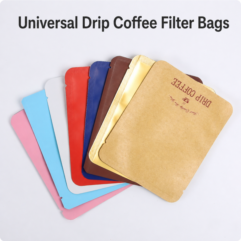 Benutzerdefinierte Bedruckte Dreiseitige Versiegelte Tropfkaffee Außeverpackungssachets für Hängeohr-Kaffeefilterbeutel