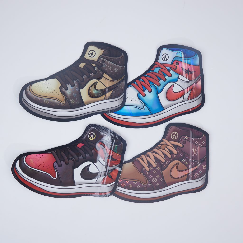Custom Printed Sneaker-Shaped Die-Cut Mylar Zipper Pouch for Candy, Snacks, Gifts and Promotional Product Packaging