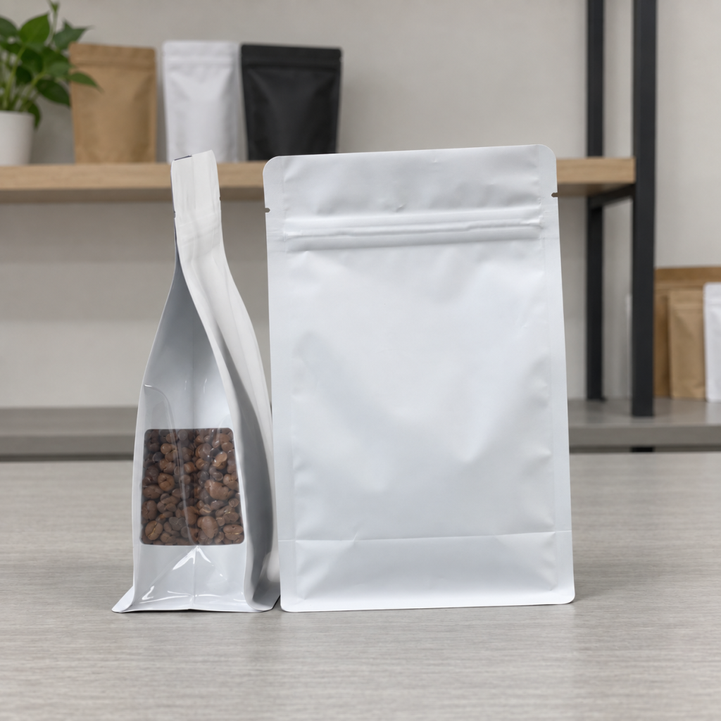 White Flat Bottom Coffee Bag with Window