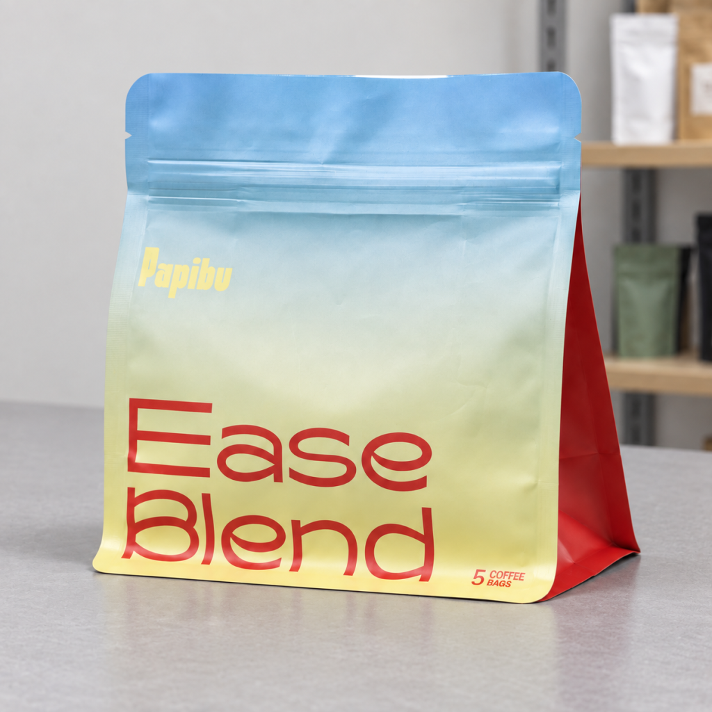 Custom Printed Resealable Flat Bottom Stand Up Coffee Packaging Pouch with Zipper for Beans and Ground Coffee