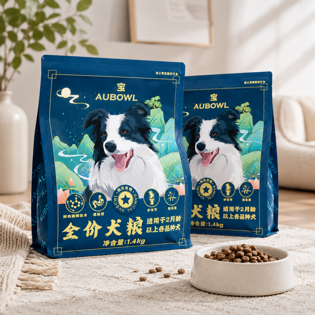 Custom Printed Eight-Side Seal Flat Bottom Pet Food Bag with Resealable Zipper for Dog Food and Treats