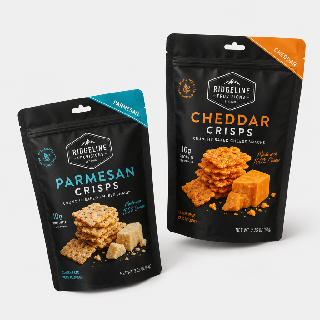 Custom Printed Stand-Up Zipper Pouches with Hang Hole for Cheese Crisps
