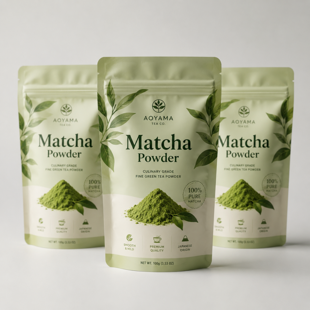 Custom Printed Matcha Powder Stand-Up Pouches with Resealable Zipper for Tea Packaging