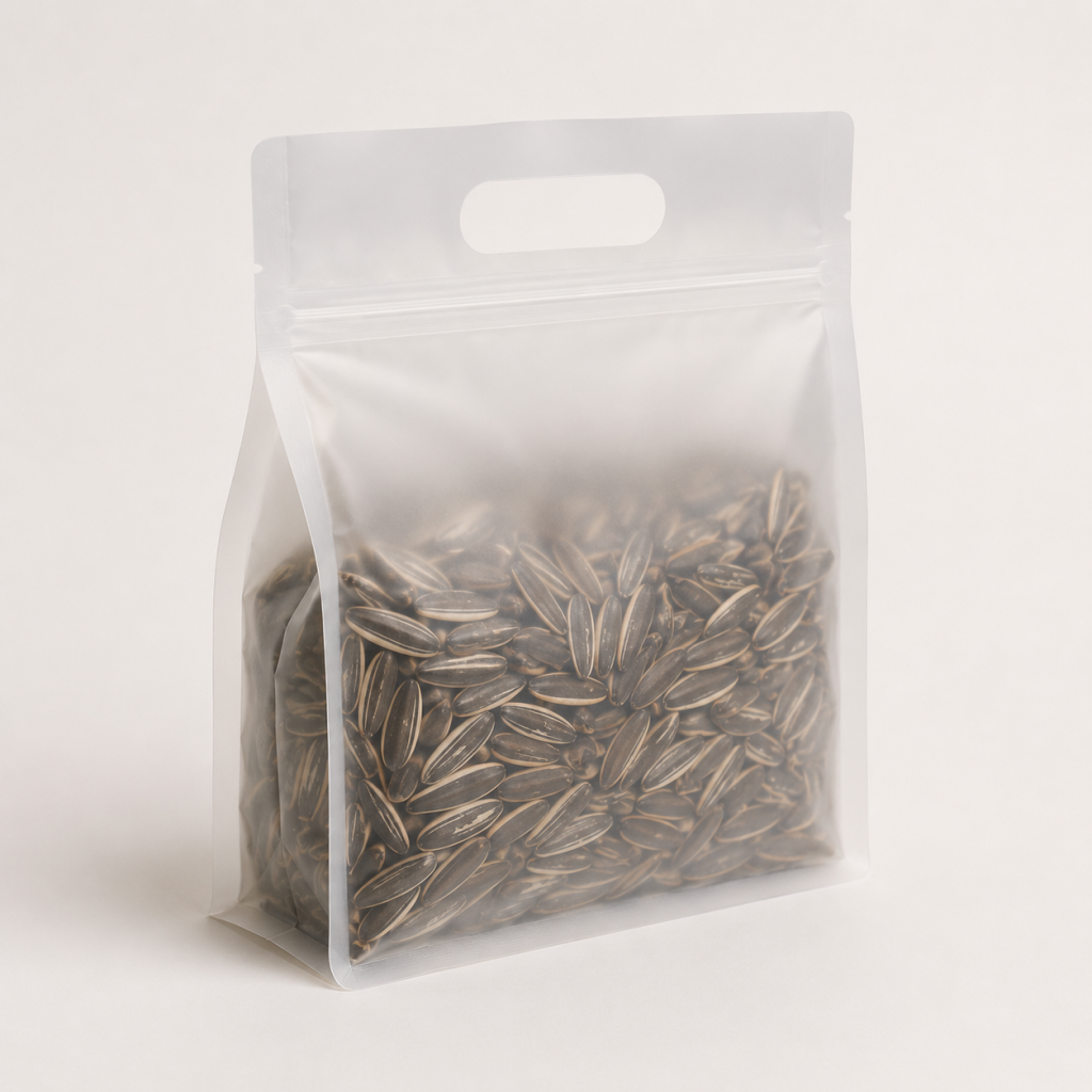 Custom Frosted Flat Bottom Zipper Bags with Carry Handle for Nuts and Seeds