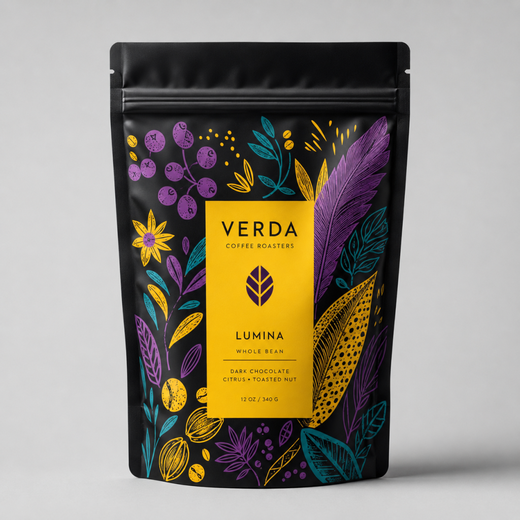 Custom Printed Stand-Up Coffee Pouches with Resealable Zipper and Botanical Artwork