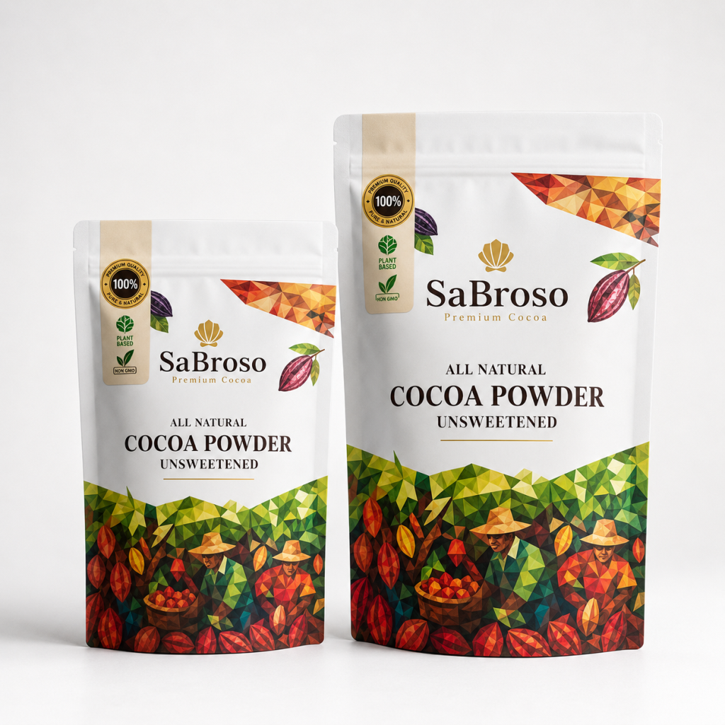 Custom Printed Cocoa Powder Stand-Up Pouches with Resealable Zipper for Retail Packaging