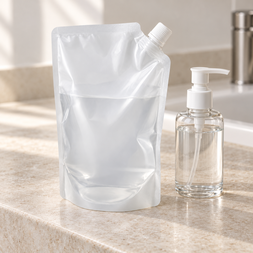 Corner Spout Stand-Up Pouch with Screw Cap for Liquid Packaging