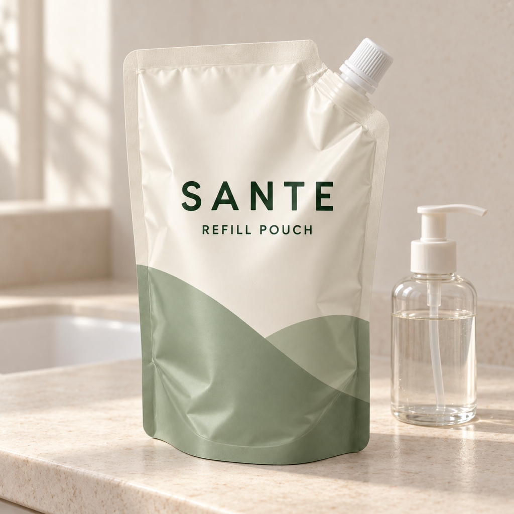 Custom Biodegradable Stand-Up Spout Pouches with Screw Cap for Liquid Refill Packaging