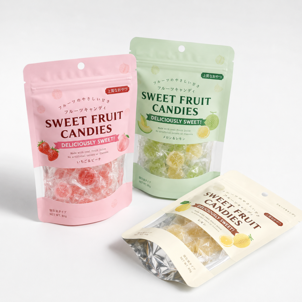 Custom Printed Candy Stand-Up Zipper Pouches with Clear Window and Hang Hole