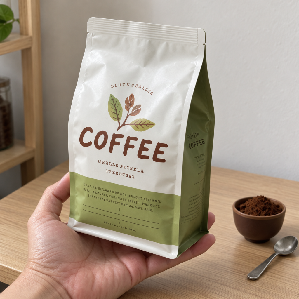 Custom Printed Flat Bottom Coffee Bags with Side Gussets and Heat-Sealable Top for Coffee Bean Packaging